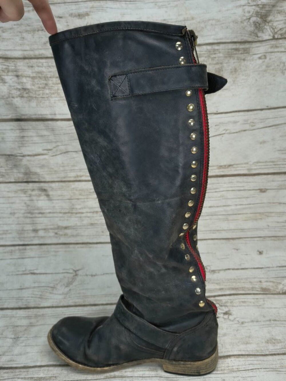 Steve Madden Knee High Zip Closure Black Leather Boots Women Size 8